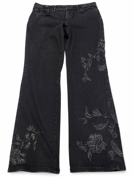 NYDJ Denim - NYDJ Marilyn Black straight leg Jeans/ applique bead work Embroidery Size 14